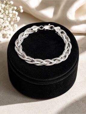 Vintage 925 Sterling Silver Braided Woven Rope Chain Bracelet